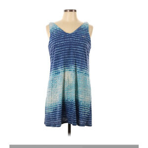 Lauren Ralph Lauren Blue Ombre Striped T-Shirt Dress V-Neck Sleeveless Sz L Chic